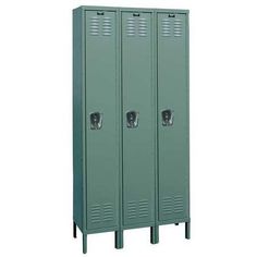 two green lockers with doors on each side