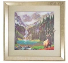 a painting of an elk in the mountains