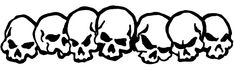 a bunch of skulls are lined up in a row on a white background, vintage line drawing or engraving illustration