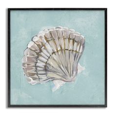 a painting of a seashell on a blue background