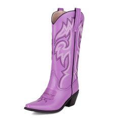 Material: Vegan Leather Color: Blue, Black, White, Purple, Fuchsia Season: 4 Seasons Heel Height: 2.36 inches (60 mm) Platform: No platform Toe Style: Square Toe Heel Style: Block Heel Style: Cowgirl Boots / Western Boots Closure Type: Slip-On HandcraftedUS sizing. Fits true to size.Please note that measurements may vary by size. Purple Pointed Toe Boots With Reinforced Heel, Purple Leather Spring Boots, Spring Purple Leather Boots, Purple Round Toe Boots For Spring, Summer Purple Round Toe Boots, Fitted Western Purple Boots, Fitted Purple Western Boots, Purple High Heel Boots For Spring, Cowboy Boots Aesthetic