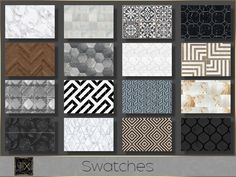 the swatches are all different colors and patterns for wallpapers or flooring