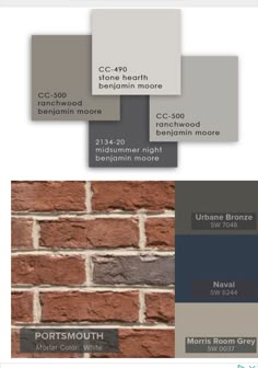 the color scheme for this brick wall is gray, brown and grey with white accents