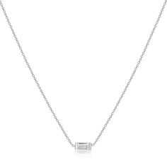 Our Baguette Diamond Necklace features a natural VVS quality baguette cut diamond effortlessly balanced within a modern and minimal gold bezel. A staple necklace for any stack. Wear this solid 14K necklace everyday!

High Quality F-G Color VVS Clarity Natural Diamond
4mm x 2mm ~0.12ct Baguette
Solid 14K Gold
Lifetime Guarantee
Made in Los Angeles Luxury Baguette Cut Diamond Necklace With Prong Setting, Minimalist Necklace Silver Baguette, Baguette Cut Solitaire Diamond Necklace, Minimalist Diamond Necklace With Baguette Diamonds, Minimalist Baguette Diamond Necklace, Minimalist White Gold Necklace With Baguette Diamonds, Minimalist Diamond Necklace With Baguette Cut, Minimalist Necklace With Baguette Cut Diamonds, Minimalist Baguette-cut Diamond Necklace For Anniversary