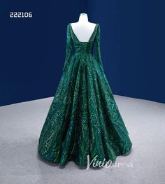 Emerald Green Long Sleeve Prom Dresses Square Neck Formal Dress 222106 – Viniodress China Style