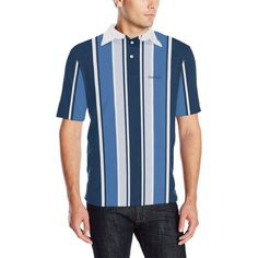 Blue Vertical Striped Men Polo Shirt, 90s Vintage Stripe Short Sleeve Polo, Gift for Men- 12.35 Oz. Personalized and stylish.- 100% polyester, comfortable and breathable.- Short-sleeve polo shirt with point collar, leisure and classic design for men.- Design features side slits and three-button closure.- Sizes: S, M, L, XL, XXL. Please calculate your size from the measurement chart below.- Machine wash: cold(max 40℃ or 104℉); Non-chlorine; Iron with cover; Do not tumble dry; In the shade. Classic Blue Button-up Polo Shirt, Blue Collared Polo Shirt With Button Closure, Retro Blue Collared Top, Blue Retro Collared Tops, Blue Collared Retro Tops, Vintage Blue Short Sleeve Polo Shirt, Blue Vintage Short Sleeve Polo Shirt, Blue Retro Short Sleeve Polo Shirt, Retro Blue Short Sleeve Polo Shirt