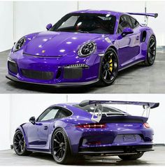 two pictures of a purple porsche gtr