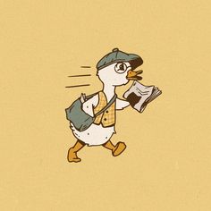 a duck wearing a hat and carrying a book in his hand while walking through the air