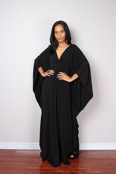 Black Maxi Dress  Kaftan Kimono Butterfly Dress: Funky by Nuichan Black Kaftan Dress, Roman Toga, Evening Dress Plus Size, Black Dress For Women, Black Kaftan, Glamour Dress, Butterfly Dress, Black Gown, Women Maxi