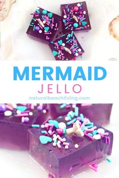 purple jello with sprinkles on it and the title mermaid jello