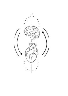 a drawing of two human heart and brain sections connected by arrows pointing to each other