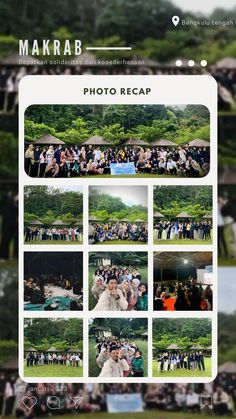 a group of people standing next to each other on top of a lush green field