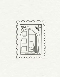 a stamp with an image of a person standing in front of a door and looking out the window