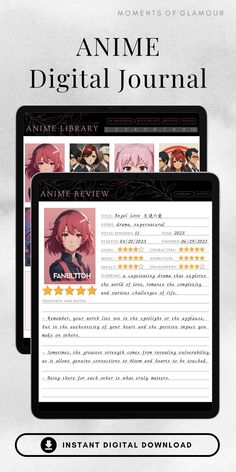 the anime digital journal is displayed on an ipad