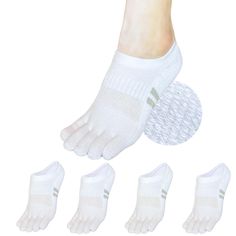 PRICES MAY VARY. Cushioned Toe Socks - Women's No Show Toe Socks have a plush towel bottom for extra softness and comfort. This design minimizes foot friction, reduces fatigue, and protects against painful blisters. Bunion Socks – Bunion Socks –Toe separator socks keep toes separated, promoting a natural position and helping to align them to prevent foot deformities like bunions. They encourage independent toe movement, which improves foot strength and flexibility, enhances blood circulation, an Toe Socks For Women, Non-slip White Running Socks, Non-slip Lightweight Workout Socks, Lightweight Non-slip Functional Socks, Non-slip Functional Running Socks, Lightweight Micro-elastic Sports Socks, Toe Separator, Athletic Running, Five Fingers