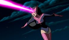 the animated character is flying through the air with her light saber in her hand,