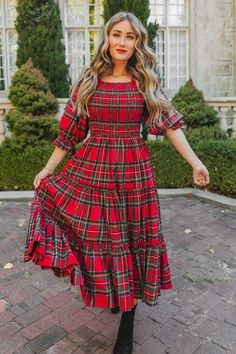 Madeline Dress in Holiday Plaid – Ivy City Co Fall Holiday Midi Dress, Casual Midi Dress For Holiday, Casual Plaid Holiday Dress, Plaid Dresses For Fall Holiday, Knee-length Christmas Midi Dress, 19 Weeks Pregnant, Ivy City Co, Red Plaid Dress, Holiday Plaid