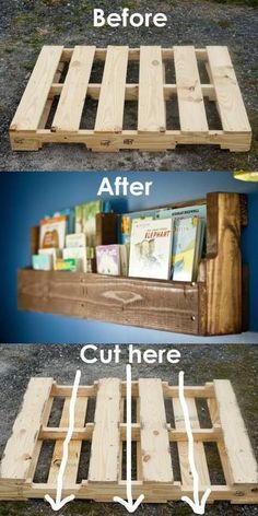 the steps to make a pallet bed out of wood and some other things on it