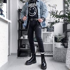 Punk Outfits Men Grunge, Punk Outfits Men, Goth Fashion Men, Mens Outfits Streetwear, Men Grunge, Punk Style Outfits, Grunge Streetwear, Tomboy Style Outfits