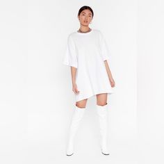 Nasty Gal Oversized White Tshirt Dress Never Worn. One Size Fitted Tshirt Dress, Fitted Tshirt, White Tshirt Dress, Easy Does It, Friday Outfit, Red Dress Maxi, Suede Dress, Mini Shirt Dress, Tee Dress