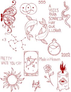 the zodiac symbols and their meaningss are drawn in red ink on white paper with black marker