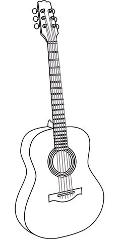 an acoustic guitar is shown in black and white, as well as the outline of its neck