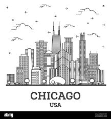 the chicago skyline with stars and clouds in black and white, as well as text that reads