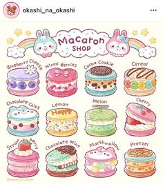 the macaroon shop is filled with cakes and desserts