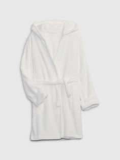 This robe is made with 100% recycled polyester.  Less waste in the world.  More great clothes  for you.  Soft fuzzy knit.  Hood.  Long sleeves.  Tie belt at waist.  Front slant pockets.  Loose fit.  Relaxed, loose fit.  For more fit and sizing info, check out our Size Guide. Fuzzy Robe, Knit Hood, Kids Robes, Aesthetic Products, Knitted Hood, Pajama Robe, Gap Kids, Girls Pajamas, Kids Pajamas