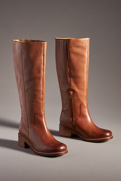 * Leather upper, insole* Rubber sole* Side zip* Imported Fall Trendy Shoes, Tall Boots Low Heel, Fall 2024 Boots, Fall Boots 2024, Fall Shoes 2024, Fall Thrift, Brown Mid Calf Boots, Vintage Leather Boots, Boots 2024