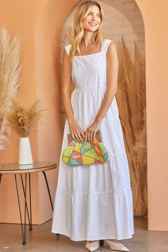 Make your summer wardrobe plans a breeze with this striking maxi dress. This maxi dress features an easy, breezy fit and will add some extra sunshine to your wardrobe. The perfect piece for a casual day of shopping or brunch with friends, this dress is versatile and timeless. With its eye-catching white contrast stripe print and flattering cut, the Around We Go Maxi Dress from Andree by Unit is the perfect addition to your summer wardrobe. Striped tiered maxi with the cutest fit ever! This tiere Chic Summer Maxi Dress For Brunch, Summer Floor-length Maxi Dress For Brunch, Floor-length Maxi Dress For Brunch During Beach Season, Beach Season Floor-length Maxi Dress For Brunch, Beach Season Brunch Maxi Dress, Floor-length, Floor-length Summer Midi Dress For Brunch, Summer Floor-length Midi Dress For Brunch, Summer Midi Dress For Brunch, Floor-length, Chic White Summer Maxi Dress