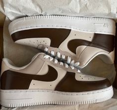 Dark Brown and Beige Custom AF1 Handmade Personalized Air - Etsy Sepatu Air Jordan, Shoes Walmart, Vans Painted, Nike Shoes Air Force, Shoes Aesthetic, Nike Brown, Dr Shoes, Jordan Shoes Girls, All Nike Shoes