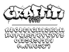 graffiti font and numbers set in black and white with the letters below it, on a white background