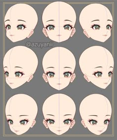 an anime character's face with different facial expressions and haircuts, including the eyes