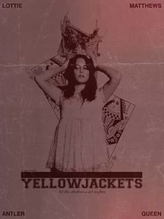 an advertisement for yellowjackets featuring a woman with her hands on her head and playing cards