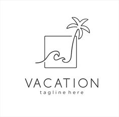 the logo for vacation tagline here, with a palm tree and wave on it