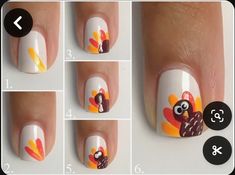 Turkey French Tip Nails, Turkey Nail Art Step By Step, Nail Art Turkey, Nails With Turkeys, Thanksgiving Nail Ideas Turkey, Turkey Gel Nails, Thanksgiving Nails For Kids Easy, Turkey Nails Holiday, Basic Thanksgiving Nails