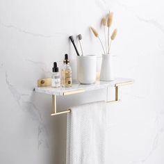 RAFI / MARBLE & BRASS SHELF - Handle Shop Couture Shelf With Bar, Entrance Storage, Brass Brackets, Brass Shelf, Basement Entrance, Brass Shelves, Marble Shelf, White Carrara Marble, Storage Design