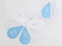 six pieces of blue and white paper with chinese characters on them are arranged in a circle