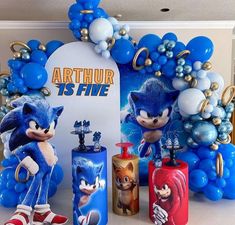 a party with balloons and decorations for sonic the hedgehog birthday