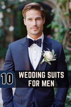 a man in a tuxedo with the words 10 wedding suits for men