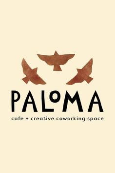 the logo for palo cafe and creative cooking space, with birds flying over it's head