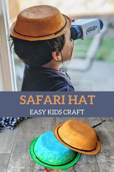 two hats sitting on top of each other with text overlay saying safari hat easy kids craft