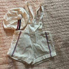 Brand New Vintage Cord Short Set With Hat. Perfect Condition. Never Worn By My Son. He Grew Out Of It Before I Could Put Him In It. Playful White Cotton Hat, Casual White Hat For Playtime, Jessica Collins, Toddler Baby Boy, Beaded Crop Top, Vintage Toddler, Trench Dress, Sweater Fits, Short Set