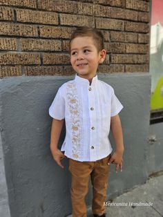 Our guayaberas are beautiful and well-made, perfect for any occasion. Measurements: Size 0 Chest 10" Length 13" Size 1 Chest 11" Length 14" Size 2 Chest 12" Lenght 14.5" Size 4 Bust 14" Length 16.5" Size 6 Chest 15" Length 17" Size 8 Chest 16" Lenght 18" Size 10 Chest 17" Lenght 20" Size 12" Chest 18" Lenght 22" Size 14" Chest 19" Lenght 23" We at Mexicanita Handmade truly appreciate your business, and we're so grateful for the trust you've placed in us. We sincerely hope you are satisfied with Mexican Shirts, Shirts For Boys, Boy Baptism, First Communion, Tee Dress, Boys Shirts, Dress Shirts, Boy's Clothing, Button Downs