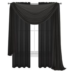 black sheer curtains hanging in front of a window