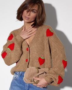 Shipping: Worldwide Express Shipping AvailableDelivery time: 7-15Days Fast ShippingReturns: Fast refund, 100% Money Back Guarantee. Knitted Strawberry, Strawberry Cardigan, Ladies Streetwear, Autumn Chic, Rice White, Streetwear Sweater, Cardigan Casual, 2 Piece Skirt Set, Warm Sweater