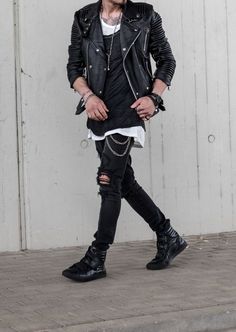 Punk Rock Guy Outfits, Men Punk Fashion, Outfit Rock, Western Outfits Men, Tokyo Street Fashion, Mens Fashion Classy, New Rock