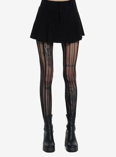 Vintage Pinstripe Net Tights | Hot Topic Grunge Png Clothes, Fun Tights Outfit, Fall Grunge Aesthetic, Minimalist Goth Fashion, Black Skirt And Tights, Vampy Outfit, Gothic Grunge Outfits, Sporty Goth, Vintage Goth Aesthetic