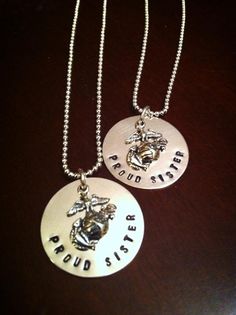 Support your favorite troops with the Proud Sister United States Marine Corps Hand Stamped Sterling Silver Necklace by JMPaperieAndGifts, $49.95 #usmc #marinesister Navy Sister, Flag Display Case